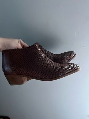 Women’s Brown Woven Leather Slip-On Booties